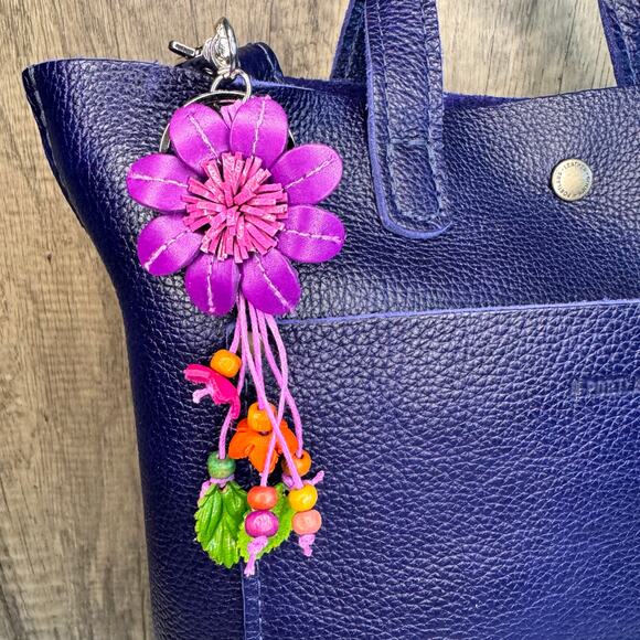 Leather Flower Purse Charm Genuine Leather Bag Charm NEW FAST SHIP - Picture 1 of 8